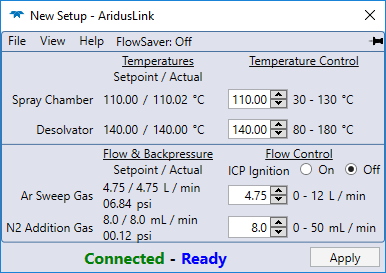 Aridus3 Software Control Screen