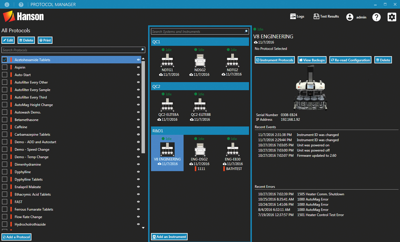 screenshot of protocol management software